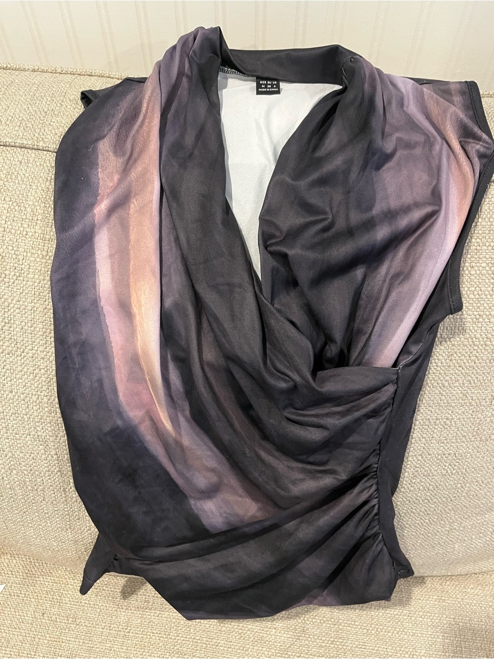Women’s Draped Scarf Top in Black and Dusty Pink